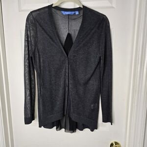 Vera Wang Women's sheer Cardigan with black gathered‎ pleat at back PXS